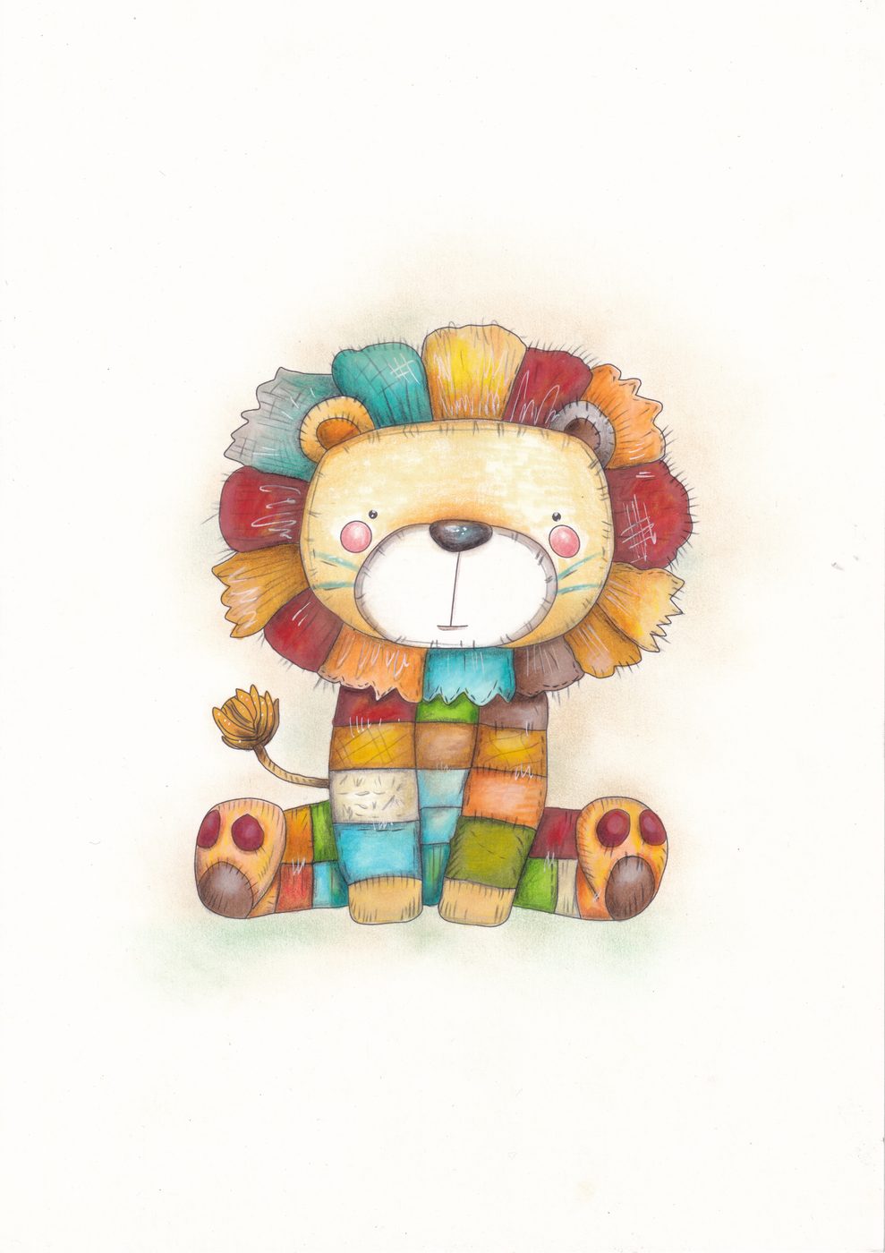 Ilustración en acuarela de un pequeño león