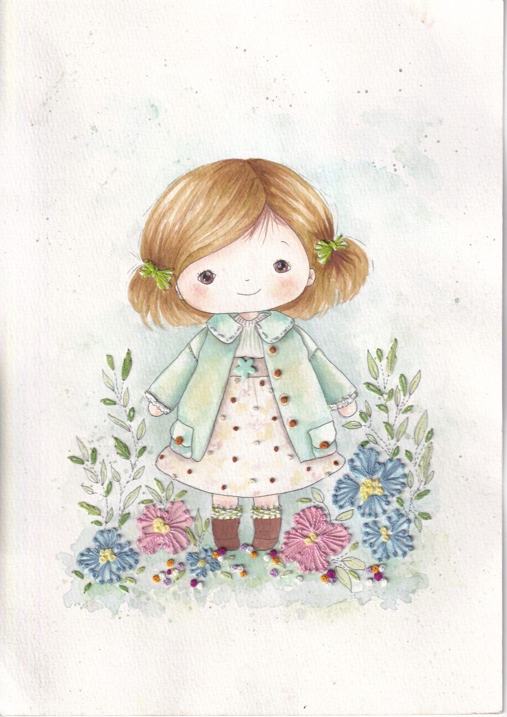 Ilustración de niña entre flores