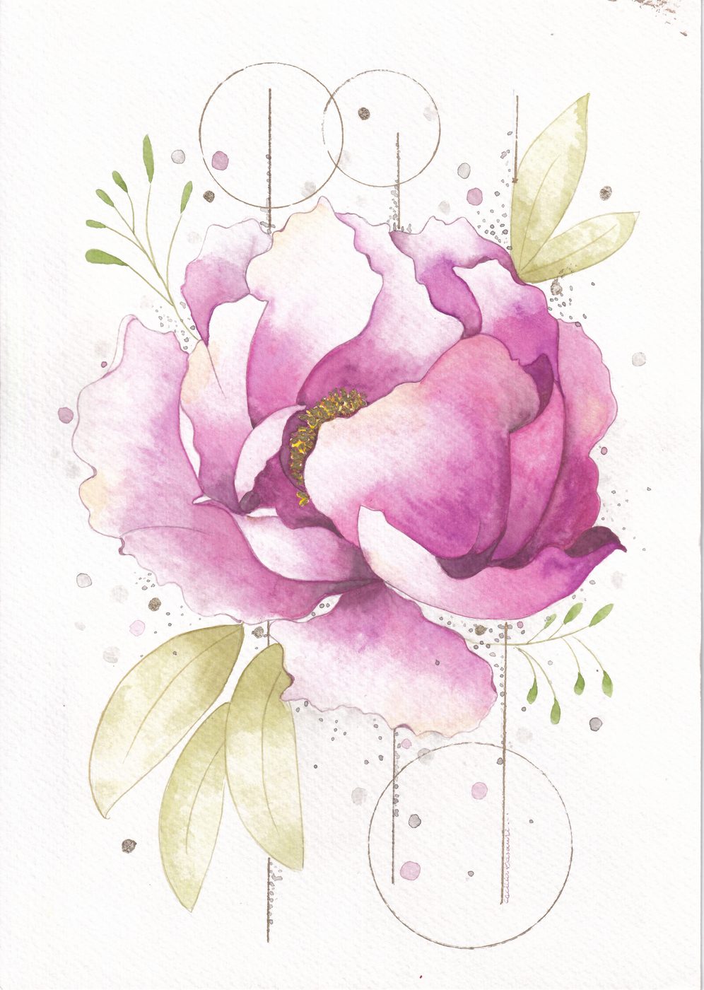 Flor rosada pintada en acuarela