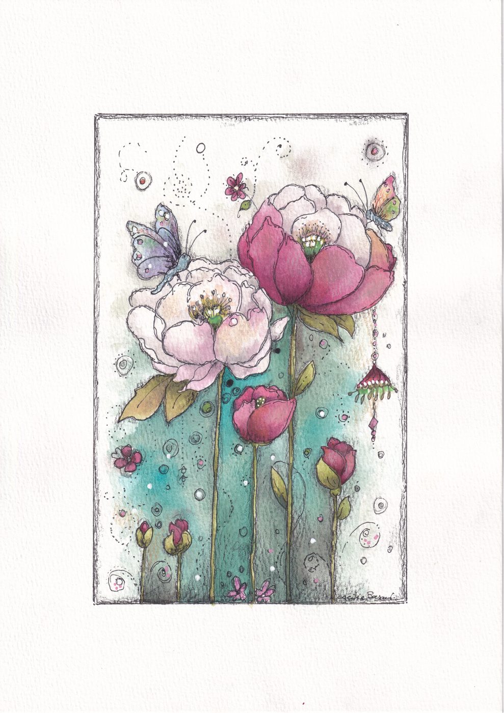Jardín de flores en acuarela