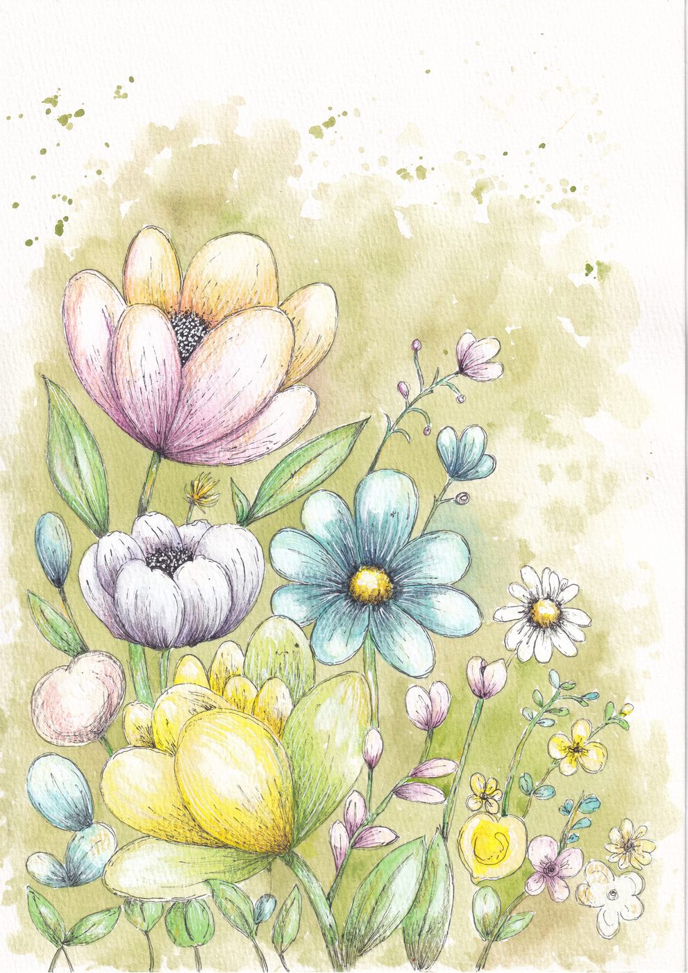Composición floral en tonos pastel