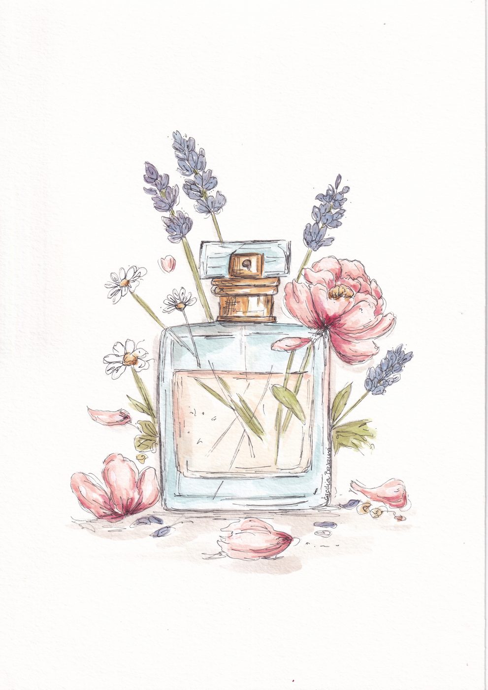 Perfume y lavanda en acuarela