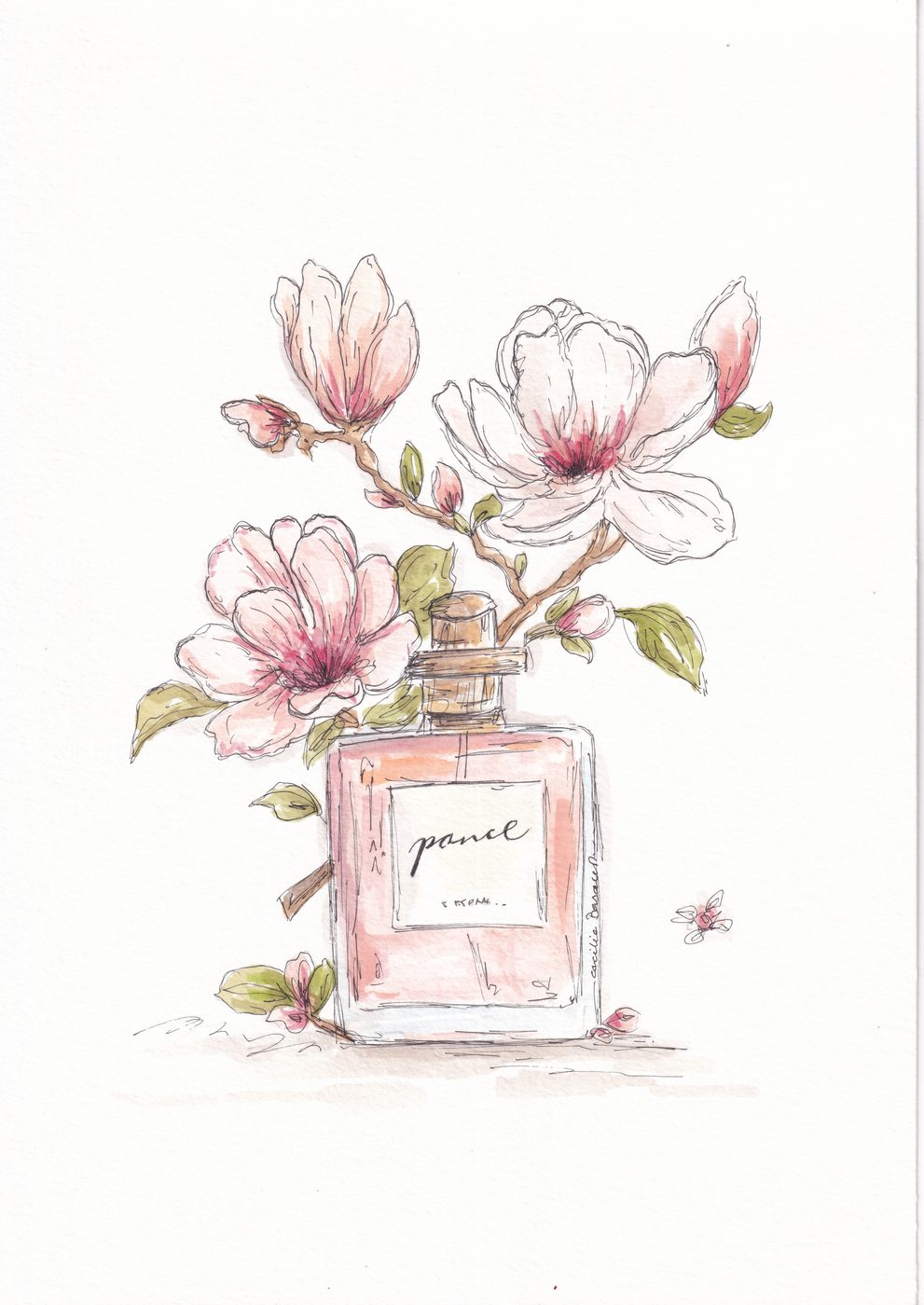 Perfume y magnolias en acuarela